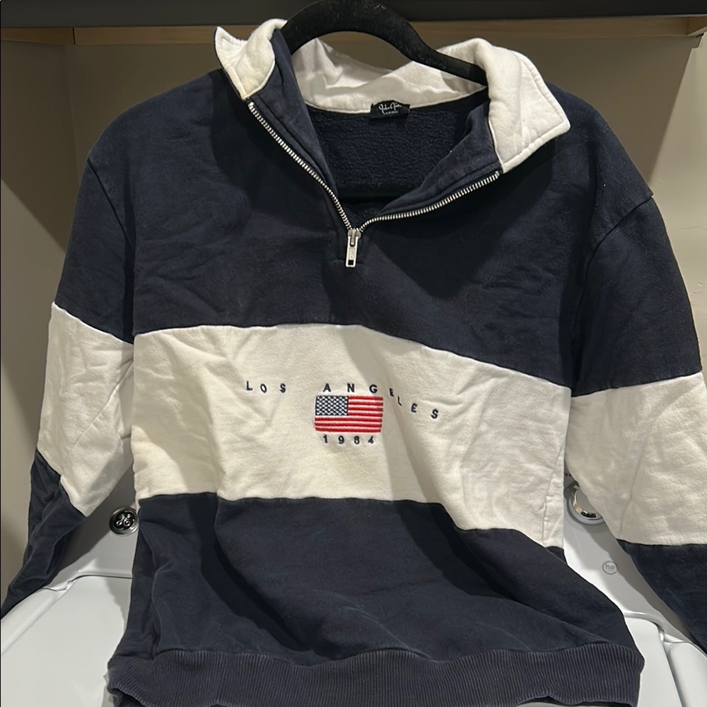 PacSun Blue and White Color-Block Hoodie